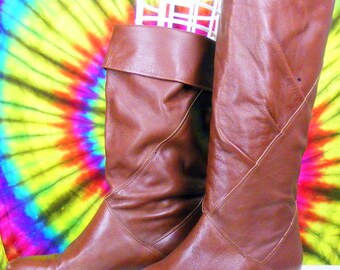 Size 6.5 M vintage 80's maroon leather cuffed slouch riding boots