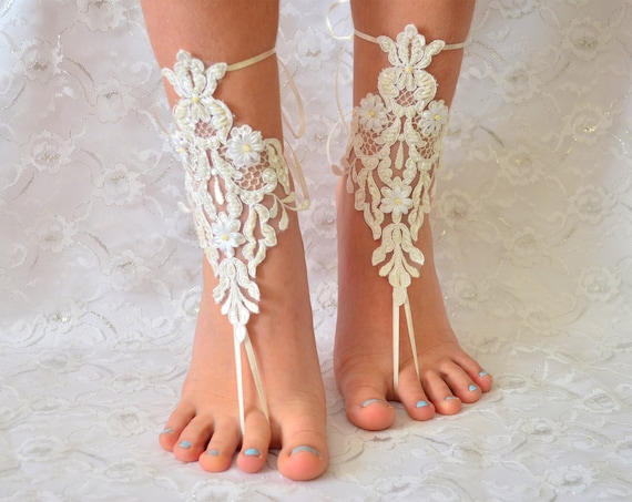 Beach wedding barefoot sandals, France Lace Anklet, Lace Wedding Shoes, Wedding Barefoot Sandals, Beach Shoes, Beach Sandals