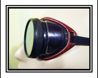 Vintage Welding Safety Goggles Black Metal With Brown Accent And Green Lenses