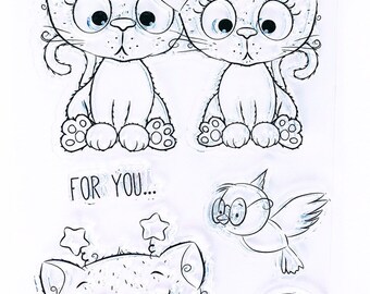 Set of 5 Clear Stamps Kittens / For You