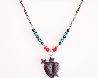 Day of the Dead Dia de los Muertos Sacred Heart Necklace