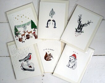 Pack of 6 illustrated Christmas cards