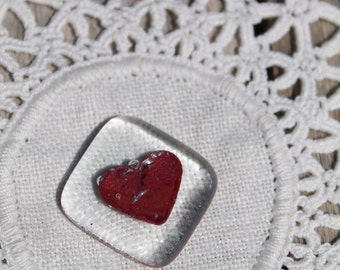 Pocket Heart, Fused Glass and Copper, OOAK gift, wedding favor, pocket stone, memory stone