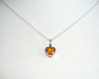 Tiny Heart Necklace, November birthstone, topaz Swarovski crystal