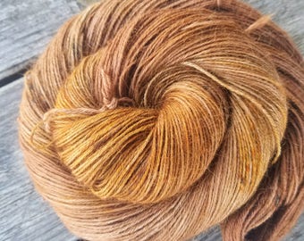100% Baby Alpaca, Sock Weight Hand Dyed Yarn - "Natural Bark" Natural tonal brown, neutral color, speckled brown yarn, warm tones, 4 ply