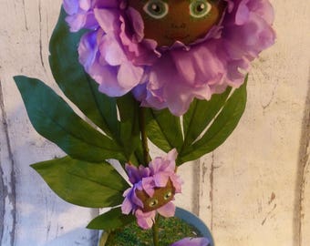 Lavende et son bébé poupée de chiffon fleur (rag doll, handmade doll, ooak doll, art doll)