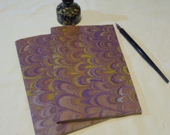 Purple, gold and orange hand marbled paper hand sewn notebook