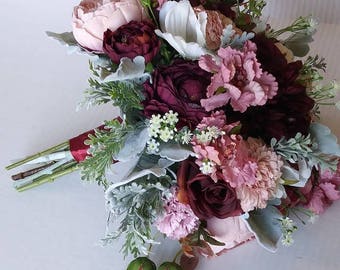 6 pc. Wedding flower package, mauve, dusky pink, burgundy, woodland, wildflower, bridal bouquet, wedding bouquets, rustic, boho wedding