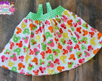 Mickey Fruit dress, sundress, clothing, boutique clothing, children's boutique clothing, custom clothing, RTS size 12 months