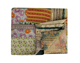 Amazing Kantha Quilt, Vintage quilt, reversible cotton Gudari, Bohemian bedding Blanket, Boho Throw