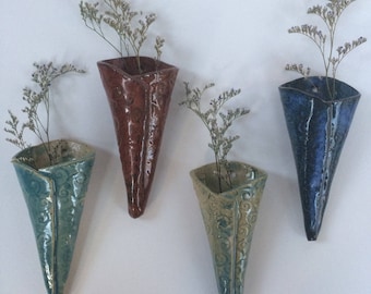 Pottery wall sconce, pottery flower pocket, pottery wall hanging, wall decor, wall vase