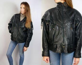 Vintage Fringe Leather Jacket / Fringe Jacket / Leather Fringe Jacket / Vintage Leather / 70s Fringe Jacket / 80s Fringe Jacket / Black