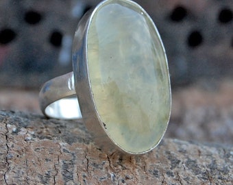 Prehnite Ring, Ovall Cab Green Prehnite sterling silver ring, Huge Prehnite Gemstone Solid silver ring Jewelry