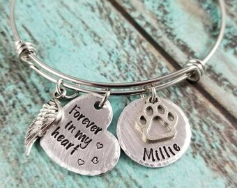 Pet memorial bracelet, pet memorial bangle, lost pet keepsake, dog memerial, cat memorial, furbaby memorial bracelet, stamped memorial gift