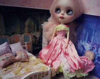 BLYTHE DRESS - Ultra Luxe Full Length Gorgeous Tri-Color Spring Flowers Silk Satin Ballgown - Flamingo