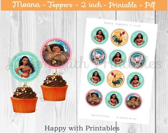 Moana cupcake Toppers - Moana cake toppers - Moana party - Moana birthday printable - Princess Moana 2 inch topper - Moana printable - Maui