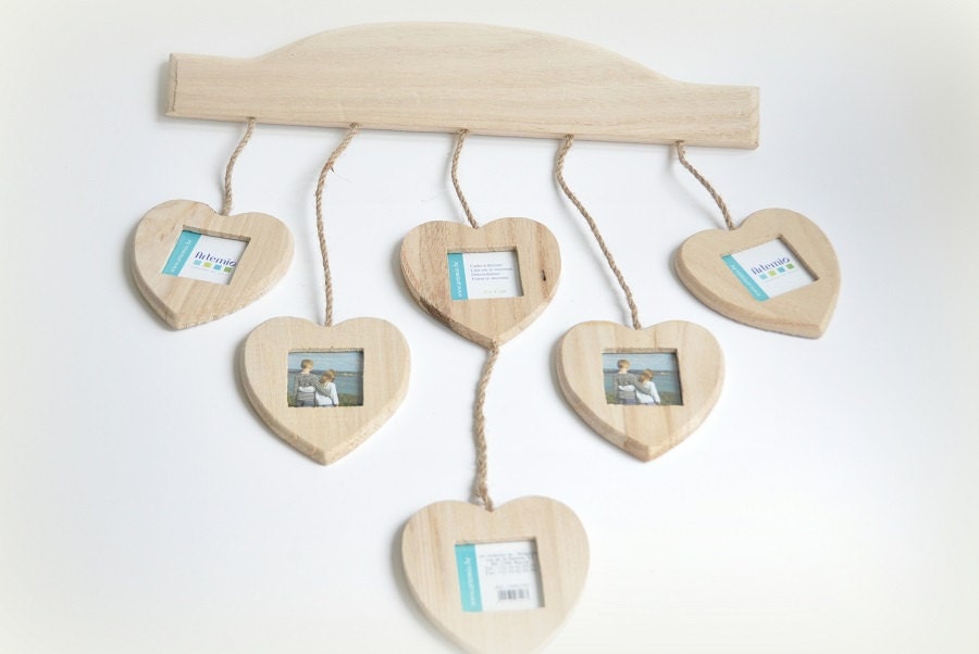 Unfinished wooden heart shape photo frames wall picture