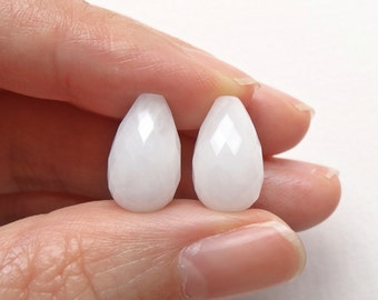 A Grade White Quartzite Half Top Drilled Faceted Teardrop Briolettes 8x13 mm One Pair Perfect for earrings K4374