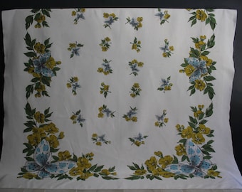 Vintage Butterfly Tablecloth, 1950s Tablecloth, Midcentury Tablecloth, Vintage Linens, Butterfly Tablecloth,