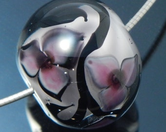 Lampwork focal bead, lampwork glass bead, artisan lampwork, floral, flower, cherry blossom, pink, handmade lampwork, glass lampwork bead
