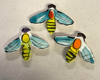 3 Darling Bumble BEE Hand painted Mosaic Tiles