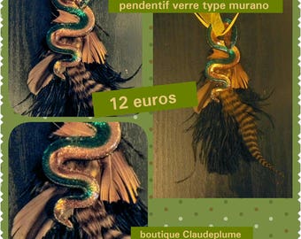 Feather type murano glass snake necklace