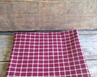 Vintage Burgundy Check Homespun Fabric. 1980's Vintage Fabric. Vintage Sewing. Vintage Cotton Fabric. Quilting Fabric. Doll Making Fabric.