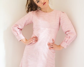 Vintage 1960s dress - 60s pink dress with button cuffs