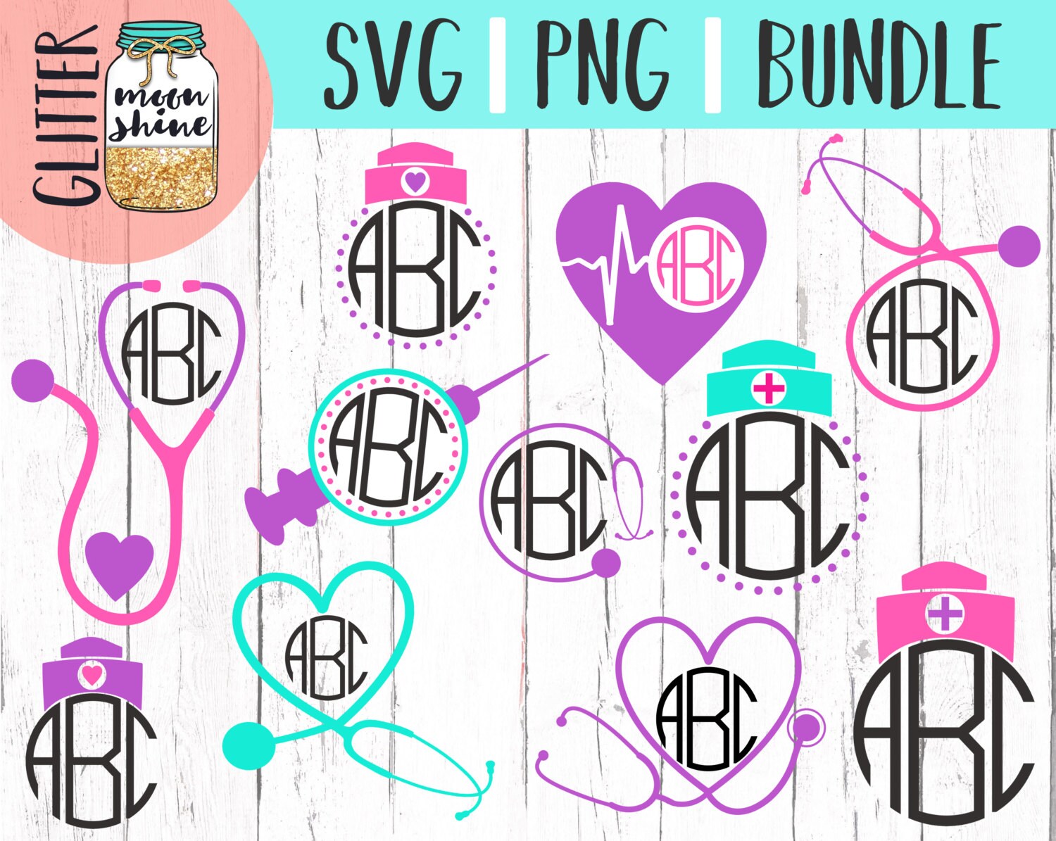 Download CNA Nurse Monogram Frame Bundle svg dxf png eps cutting files