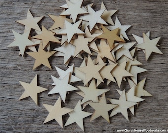 50 Small 1 inch Mini Wood Stars, Wood Confetti - Rustic Wedding Decor- Table Decorations- Wooden Stars- DIY Craft Supplies 25mm Flag Making