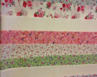 10 x Vintage Floral Fabric Jelly Roll Strips Polycotton Patchwork Quilting