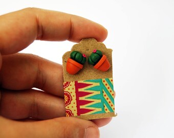 Studs Succulent in fimo. Fuchsia flower.
