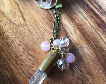 Crystal Quartz Rock Bullet Casing Pendant Necklace No. 2