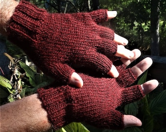 Half Finger Gloves Men's Dark Red Pure Baby Alpaca Half Finger Gloves Hand Knit Brick Red Hand Warmers Baby Alpaca Half Finger Knit Gloves