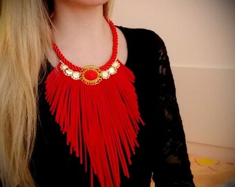 Handmade fringe necklace, bib necklace, statement necklace, tassel necklace, gift for her, wedding necklace, bridesmaid jewelry