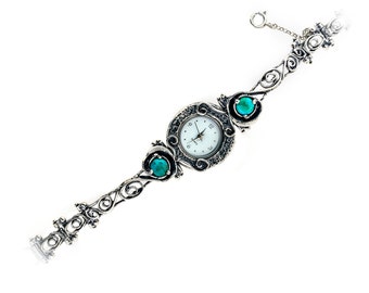 Women Silver Watch with Turquoise Gemstone | Silver Turquoise watch, Turquoise watch, Waterproof watch, 925 sterling silver watch, handmade