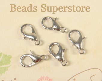 12 mm Platinum-Plated Alloy Lobster Claw Clasp - Nickel Free, Lead Free and Cadmium Free - 20 pcs