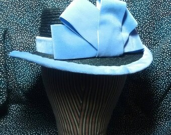 Civil War Era Straw Hat with PURPLE Velvet Ribbon- Hand Sewn by Anna Worden Bauersmith