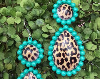 Chic turquoise & leopard drop earrings