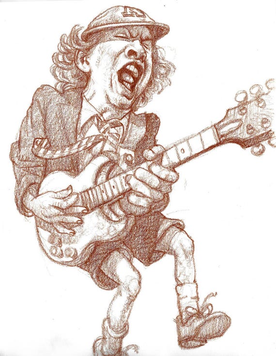 Angus Young AC/DC portrait art illustration by CF Payne