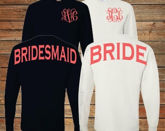 Monogram Bridesmaid Long Sleeve Shirts Personalized Bridal Party Shirts Bachelorette Party (BR029)