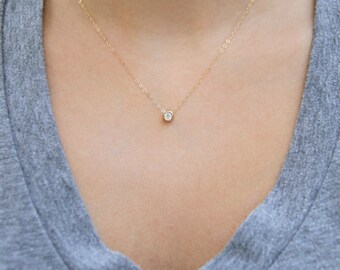 CZ Necklace, Dainty Gold Necklace, Simple Gold Necklace, Layering Necklace, Minimalist Necklace, Bridesmaid Gift, Rose Gold Necklace