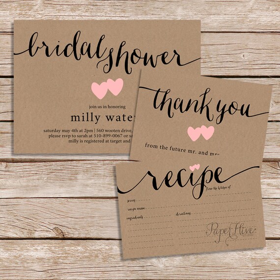 Rustic Bridal Shower Invitation Thank You Card And Recipe Free Printable Rustic Bridal Shower Invitation Templates