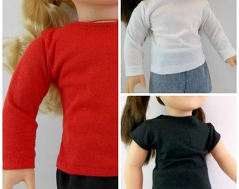 18 inch Doll T shirts Fit American Girl Doll Black Red or White Long or Short Sleeves Shirts