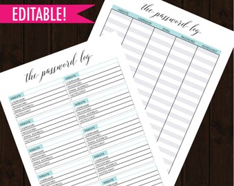 Password Tracker, Password Log, Password Organizer, Password Keeper, Password Book, Password Printable, Password Journal, EDITABLE PDF FILE