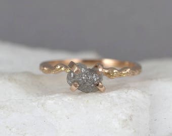 Twig Engagement Ring - 14K Rose Pink Gold Branch Rings - Raw Uncut Rough Diamond Twig Ring - Tree Branch Wedding Ring - Woodland Inspired