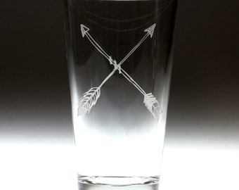 Custom personalized crossed arrows engraved glass