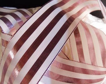 2.5-Inch Wide x 10 Yards ROSE GOLD and IVORY Metallic Striped Gift Wrap & Craft Ribbon