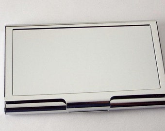 Custom Engraved Personalized Chrome Plated Business Card Holder -Hand Engraved
