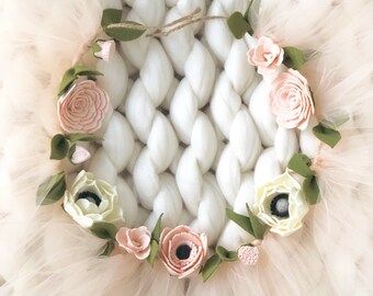 Peony High Chair Felt Flower Garland, Anemone First Birthday Highchair, Pink Birthday Decor, High Chair Birthday Garland